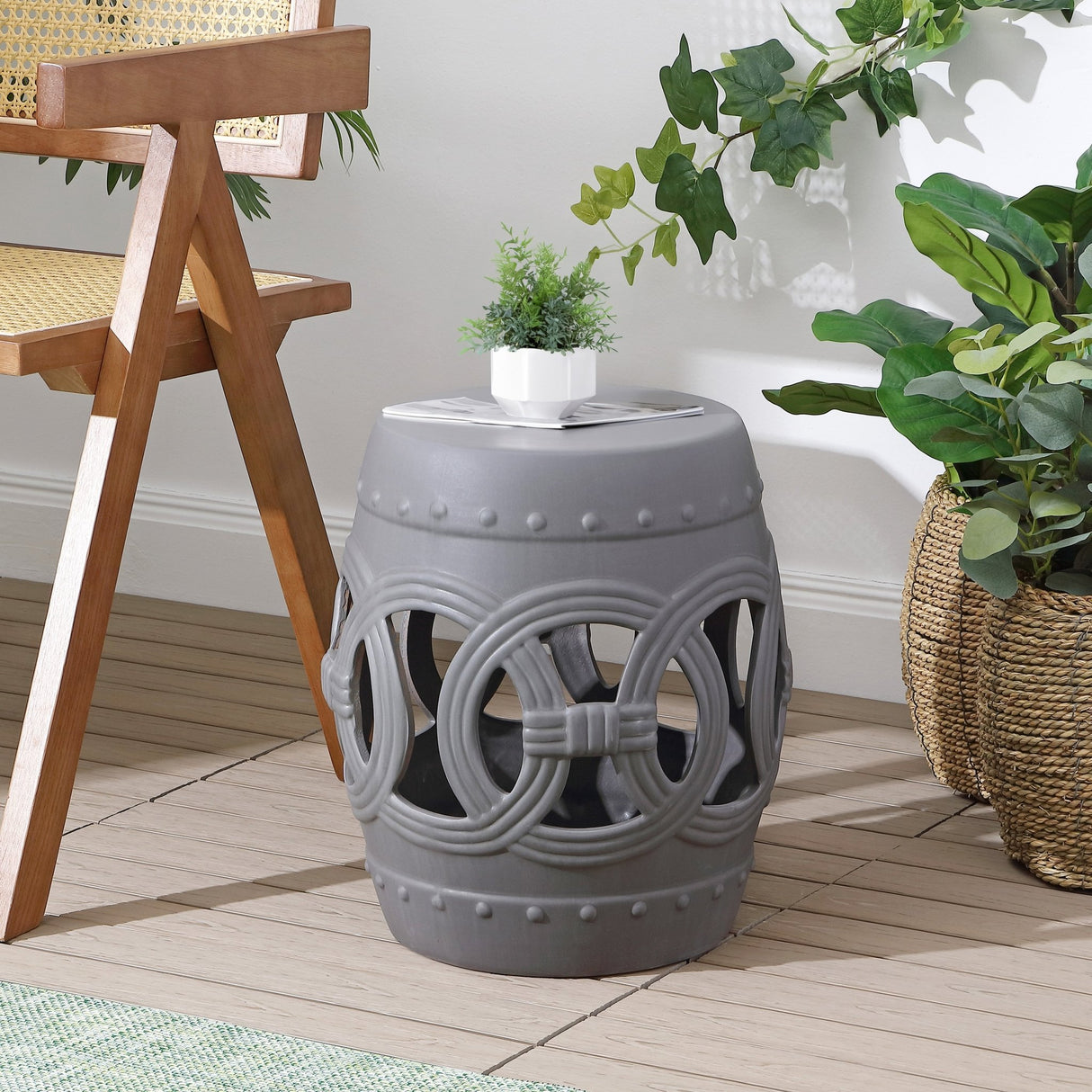 Lucky chinese ceramic drum garden stool - Tuesday Morning - Outdoor Tables