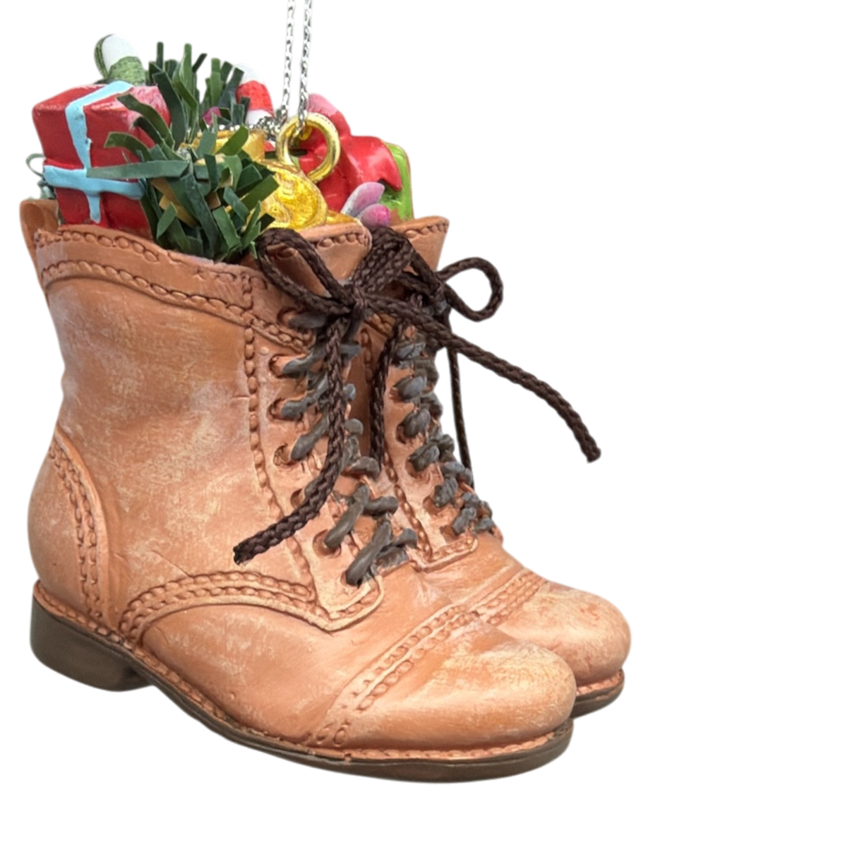 Filled Boots With Joy Ornament - Brown