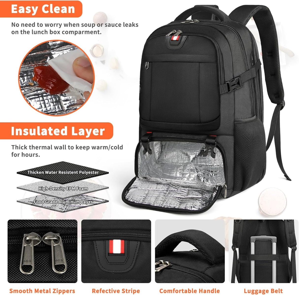 50L Travel Laptop Backpack 17.3 Inch TSA Waterproof with Insulated Compartment USB