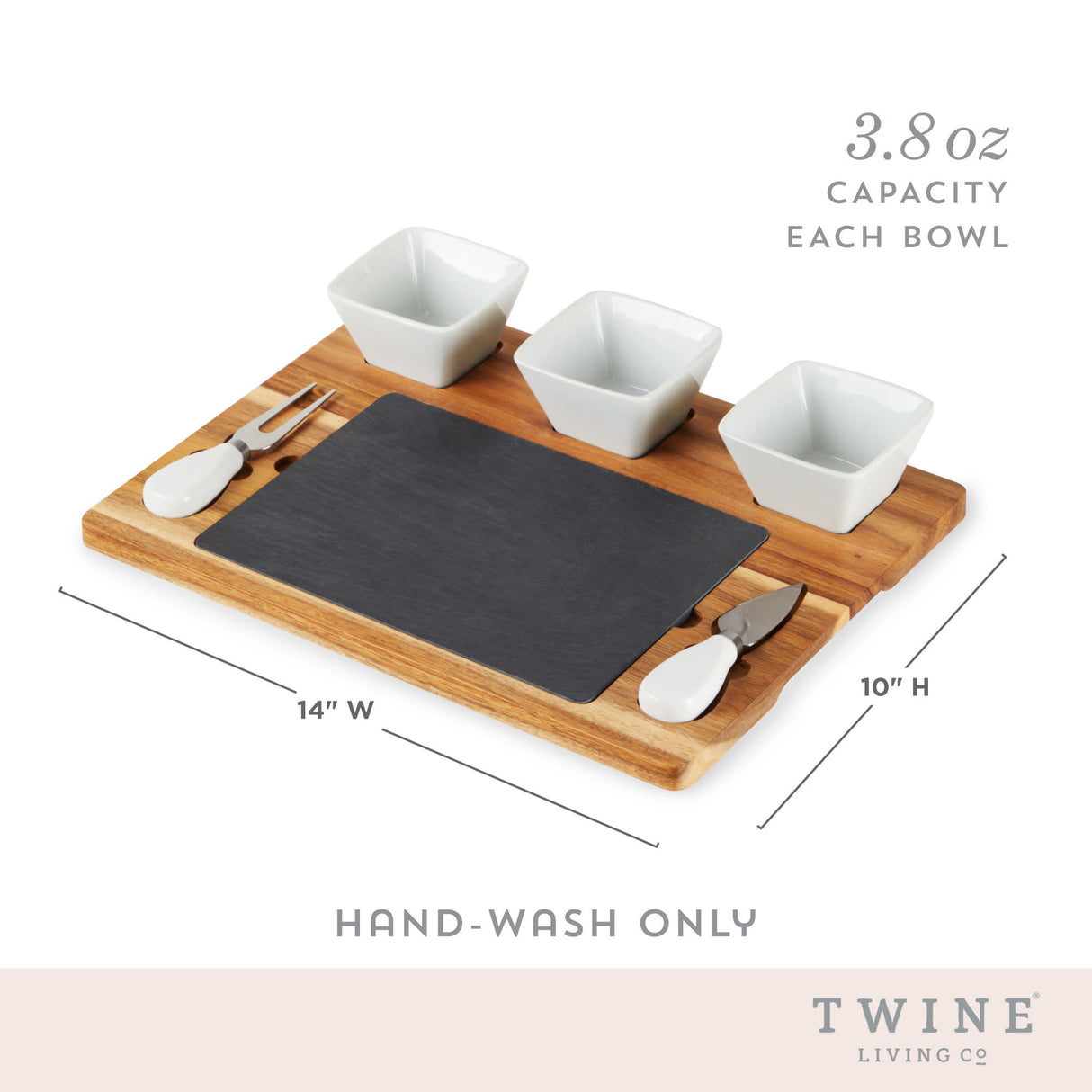 Acacia & slate cheese board set w/ceramic bowls by twine