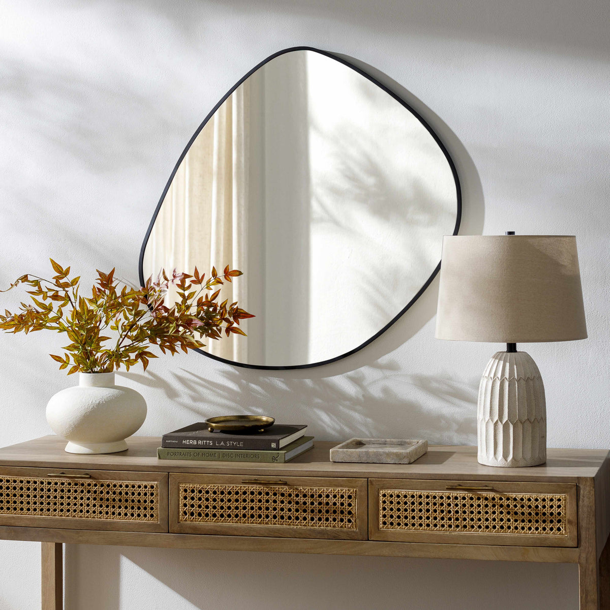 Lochovice Black Distressed Wood Mirror