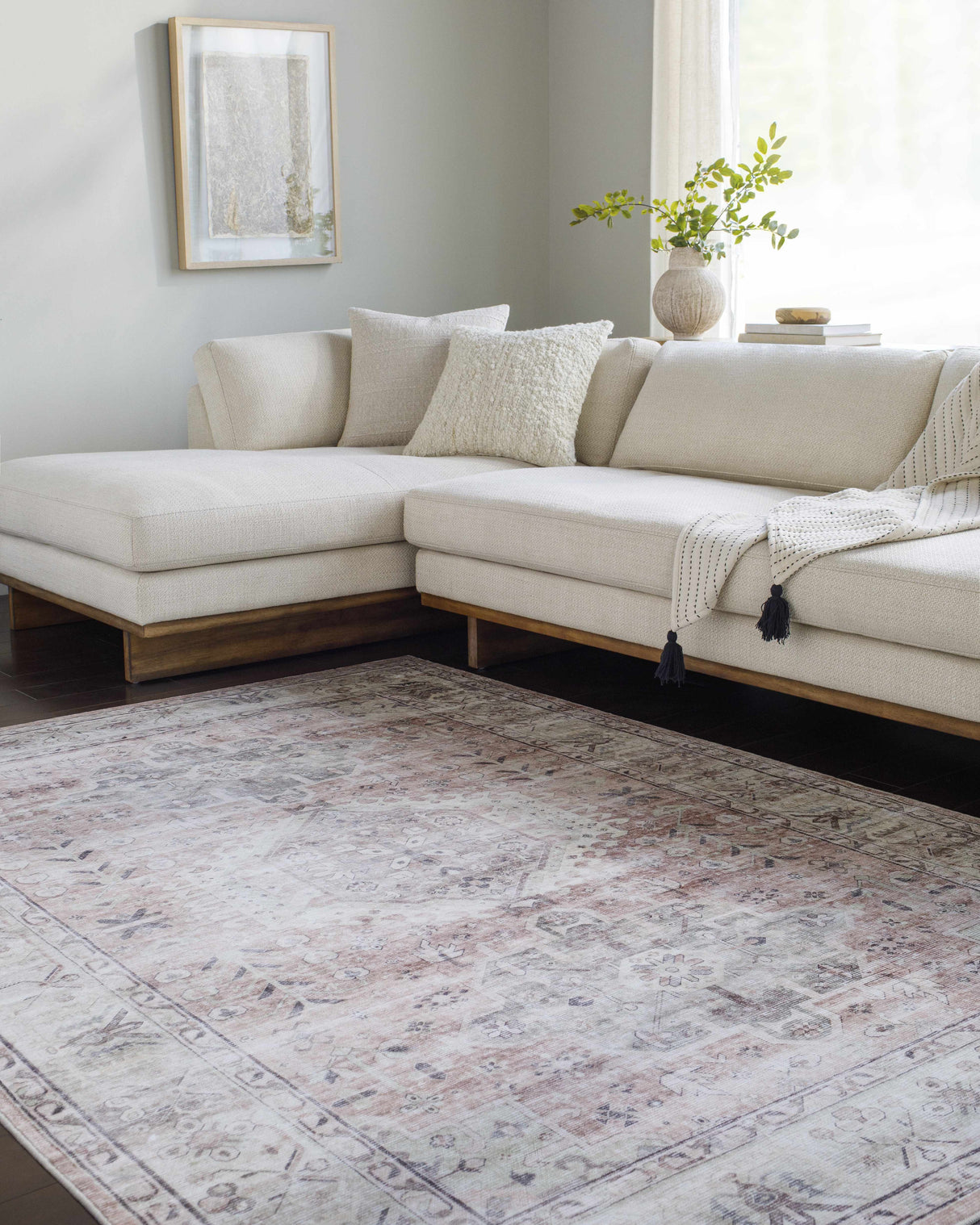 Laran Taupe Distressed Washable Area Rug