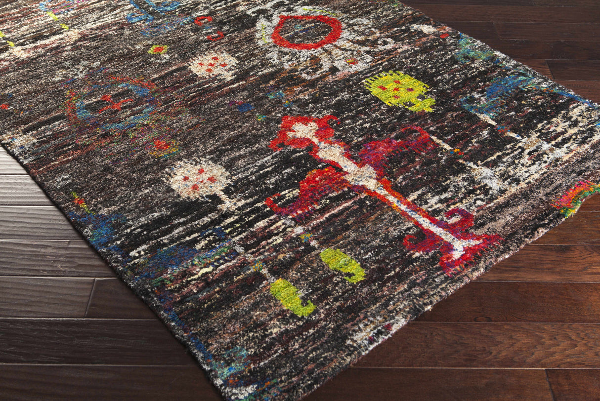 Macy 5x8 Handmade Black Silk Carpet - Clearance