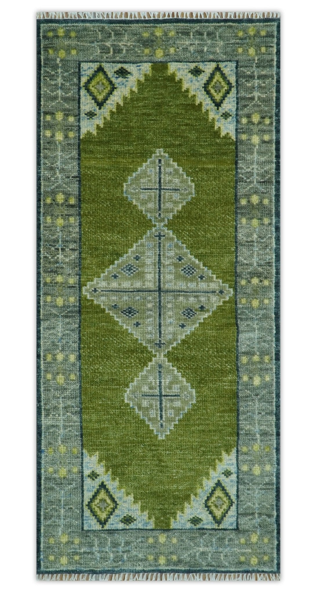 Made to Order Runner Traditional Heriz Green And Gray Hand Knotted Wool Rug