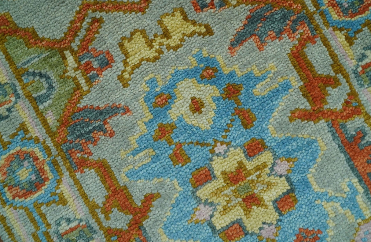 Made to Order Traditional Olive And Blue Hand Knotted Runner Wool Rug