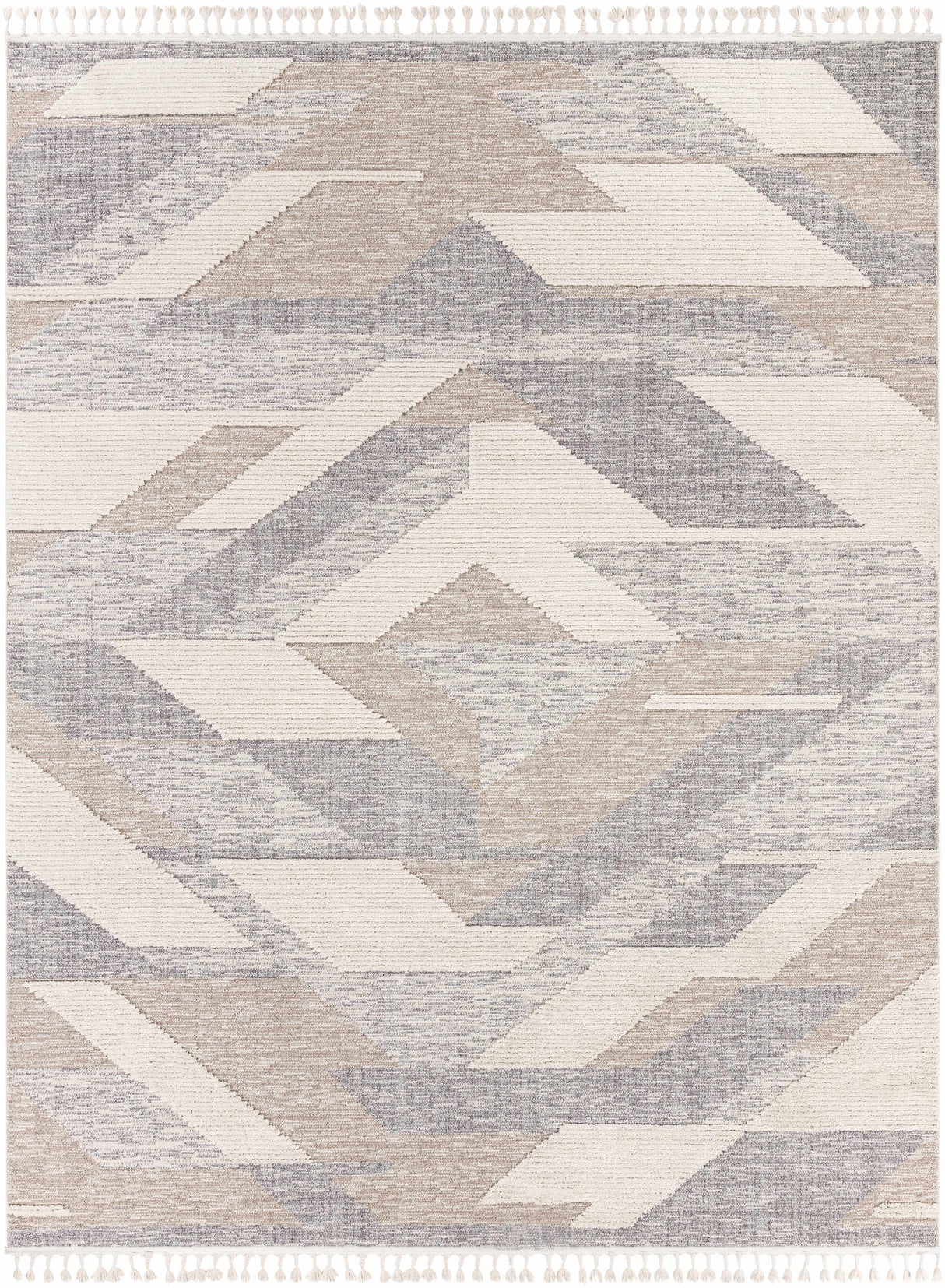 Magazine Geometric High/Low Pile Rug with Tassels - Clearance