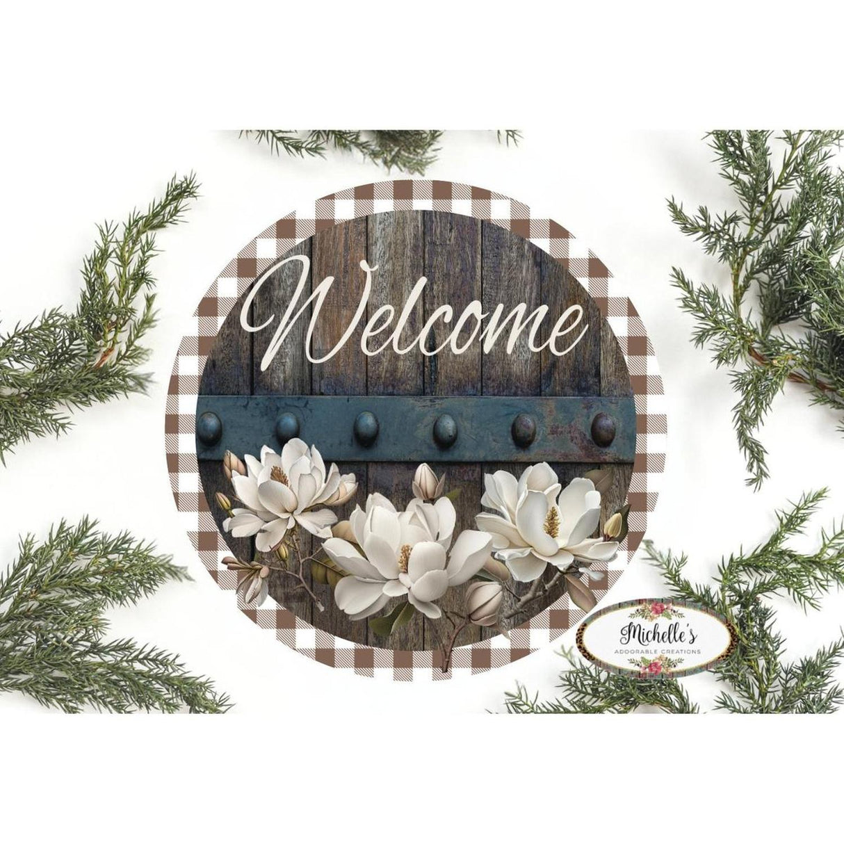 Magnolia Welcome Wood Round Sign