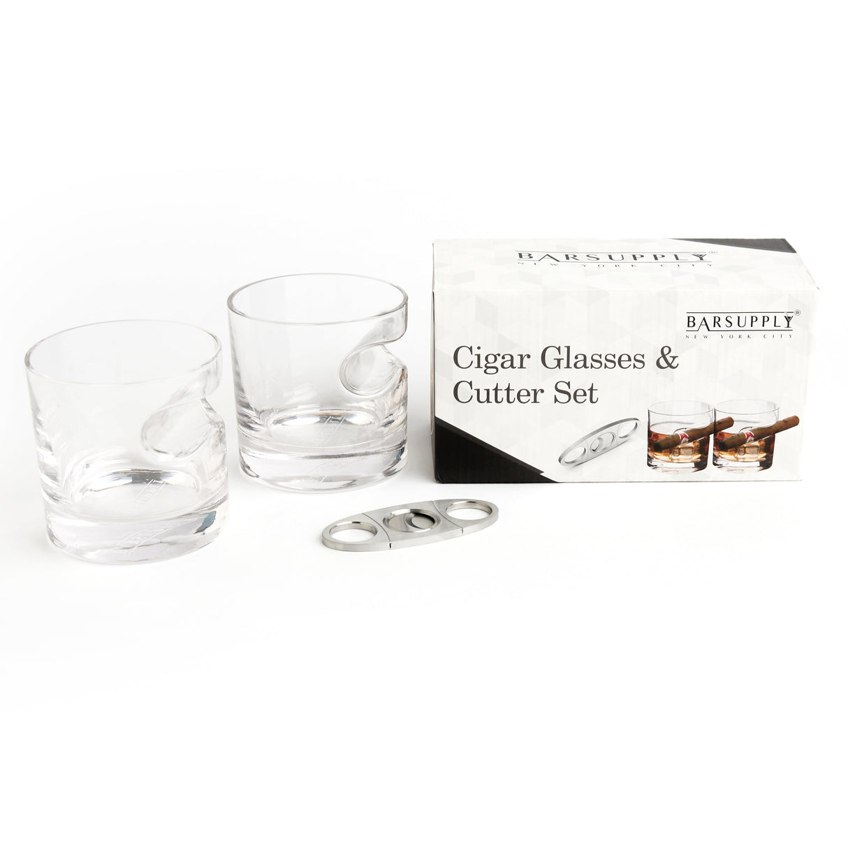2-Pack Whiskey Glass with Built-in Cigar Rest and Cigar Cutter