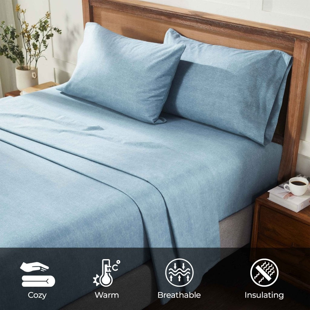 100% Cotton Flannel Sheet Set Warm Two-Toned Melange Deep Pocket - Sheet Set by Superior Brand