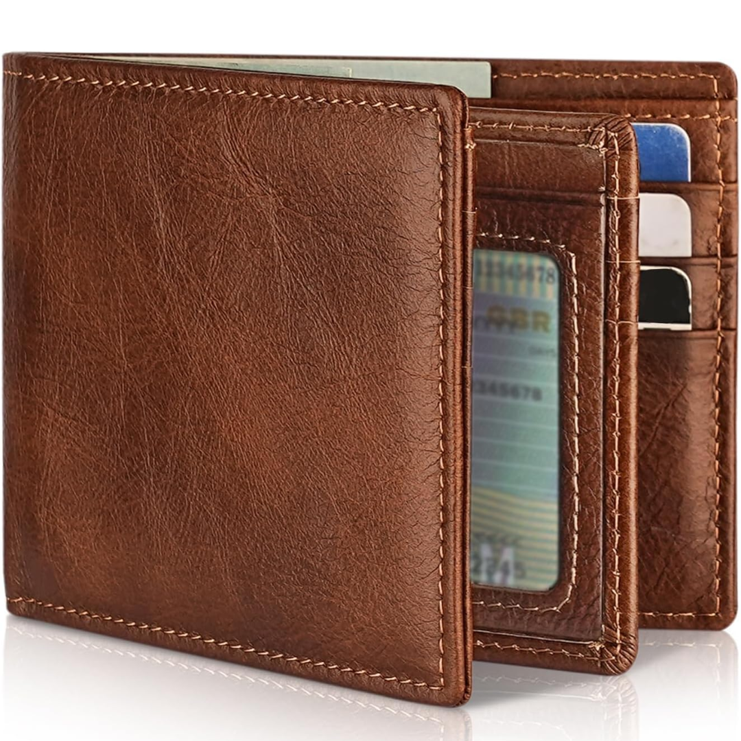 Men’s Genuine Leather RFID Blocking Bifold Wallet 13 Card Slots