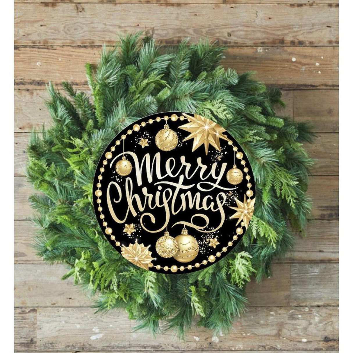 Merry Christmas Black Gold Round Sign
