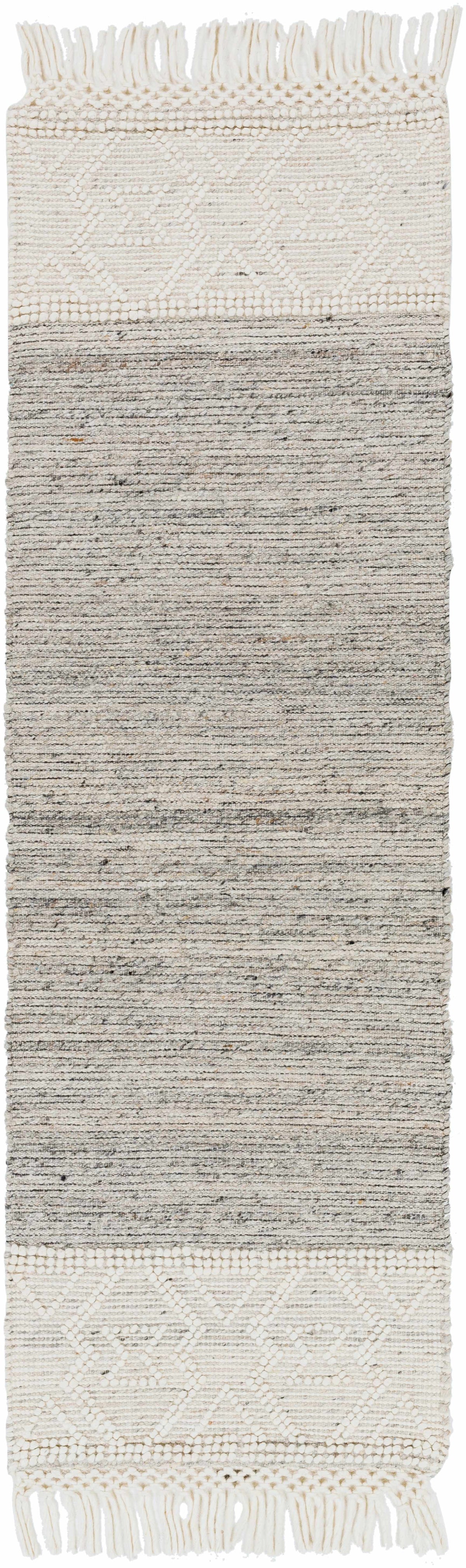 Cream Magnaga Wool Blend Braided Tassel Area Rug - Clearance