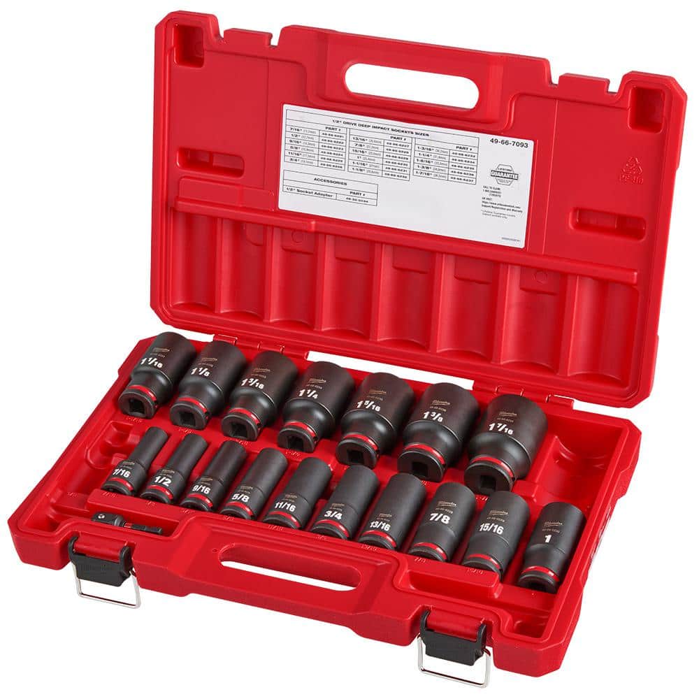 Open Box - Milwaukee SHOCKWAVE 1/2 in. Drive SAE Deep Well 6 Point Impact Socket Set (18-Piece)