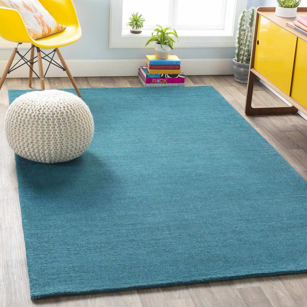 Brockton Solid Teal Wool Rug