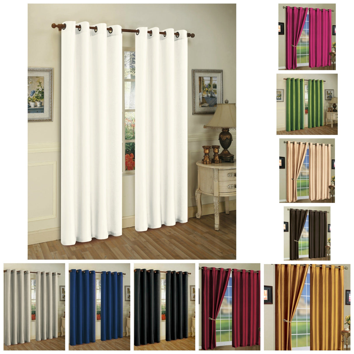 J&V Textiles 2 Panels Solid Grommet Faux Silk Window Curtain Drapes Treatment in 84" Length