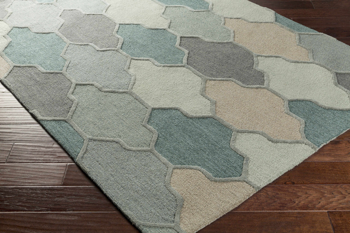 Monteview Sage&Teal Geometric Wool Rug - Clearance