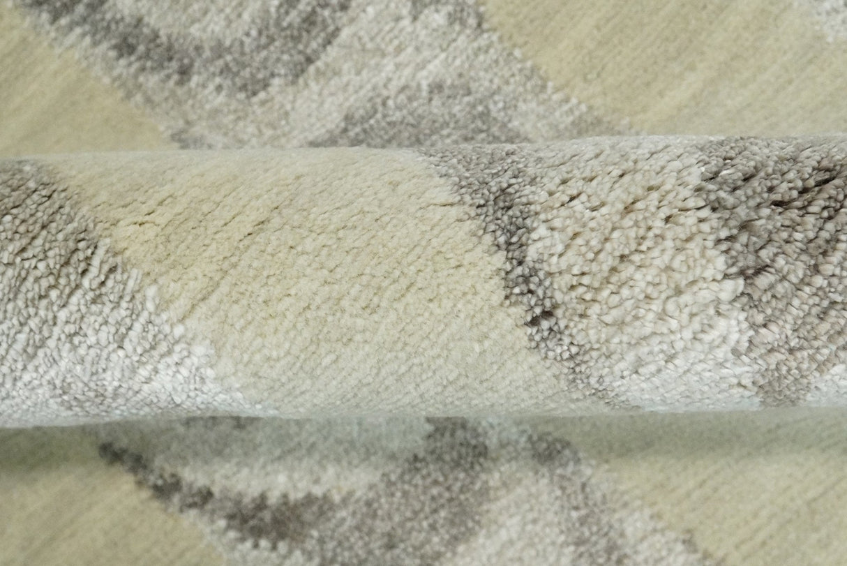 Modern Abstract 2x3 Beige and Gray Hand Knotted Wool and Silk Area Rug