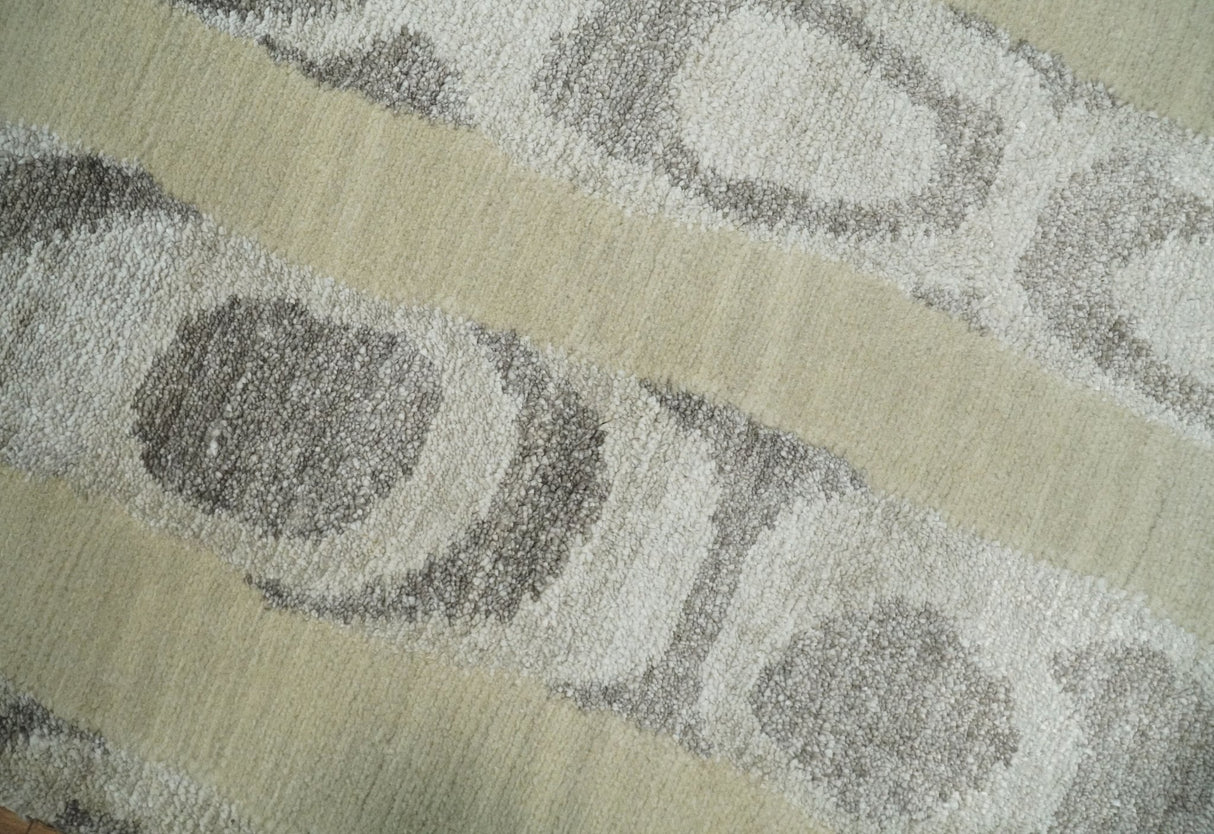 Modern Abstract 2x3 Beige and Gray Hand Knotted Wool and Silk Area Rug