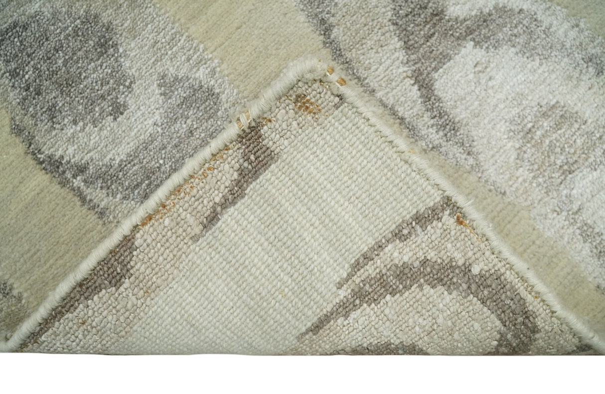 Modern Abstract 2x3 Beige and Gray Hand Knotted Wool and Silk Area Rug