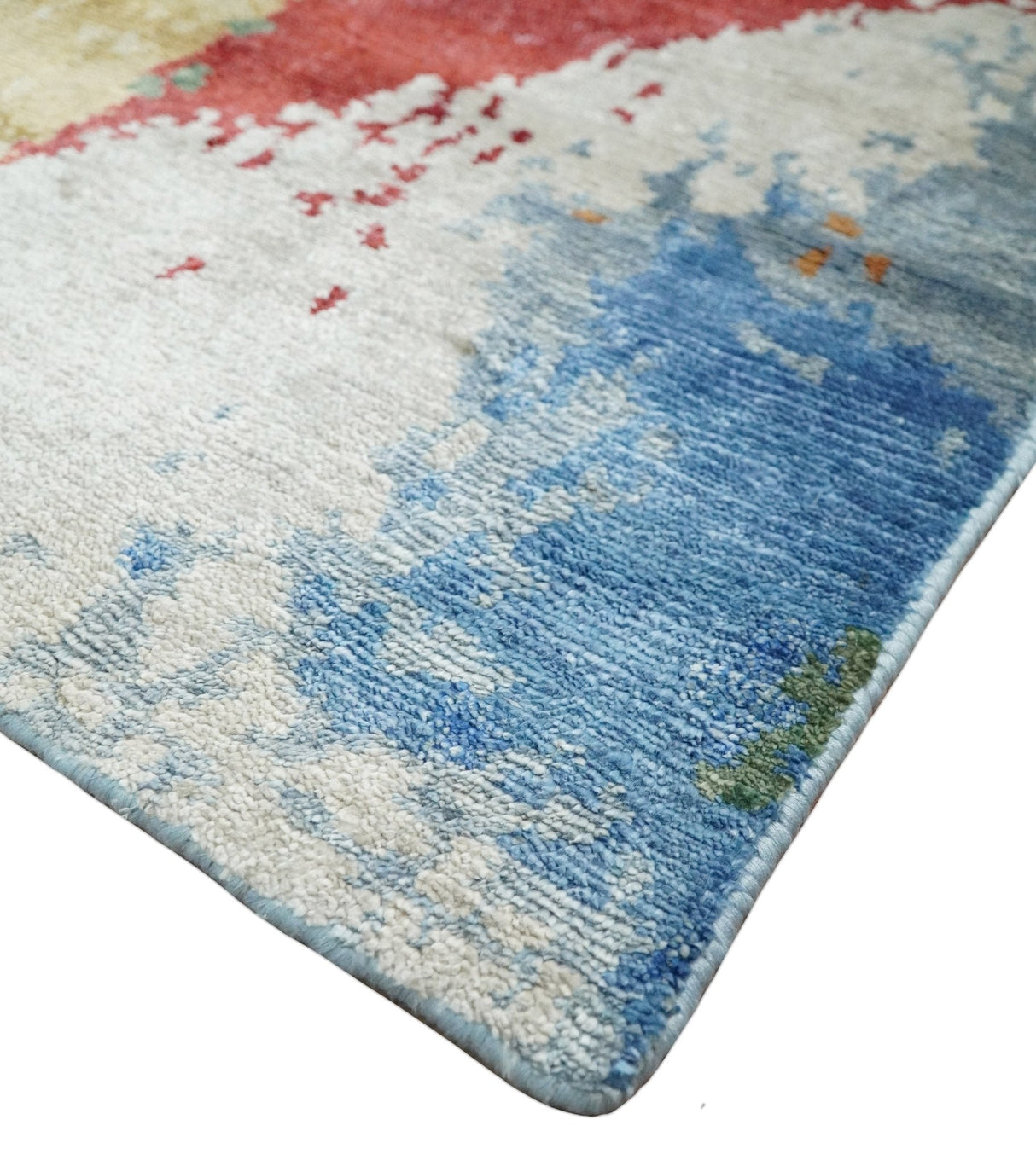 Modern Abstract 2x4 Blue, Red and Gold Hand Knotted bamboo silk Area Rug