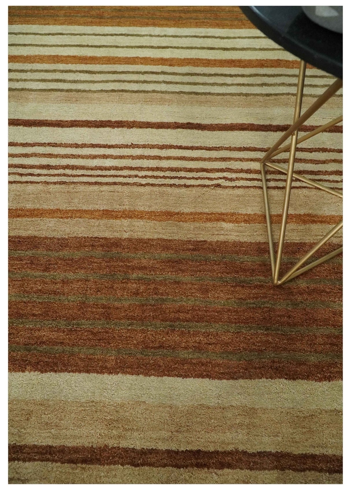 Modern Chic 6x8 Beige, Rust and Brown Stripes Hand Tufted Wool Area Rug