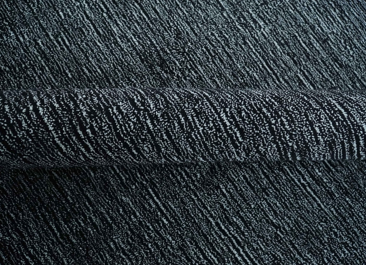 Modern Classic 8x10 Solid Plain Black and Silver Blended Hand Loomed Modern Scandinavian Art Silk Area Rug