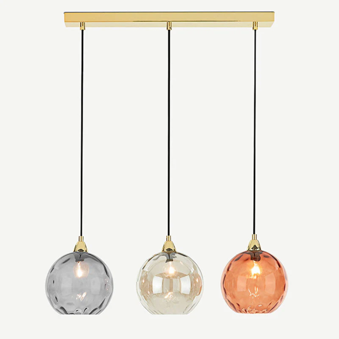 Modern 3 Light Glass Cluster Pendant Light E27 LED Water Ripple Shade