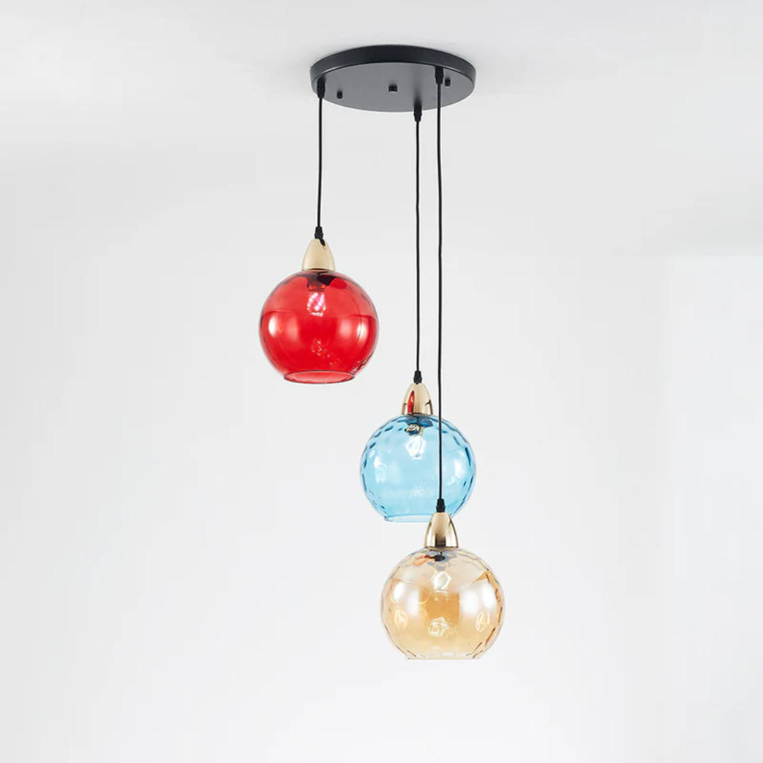 Modern 3 Light Glass Cluster Pendant Light E27 LED Water Ripple Shade