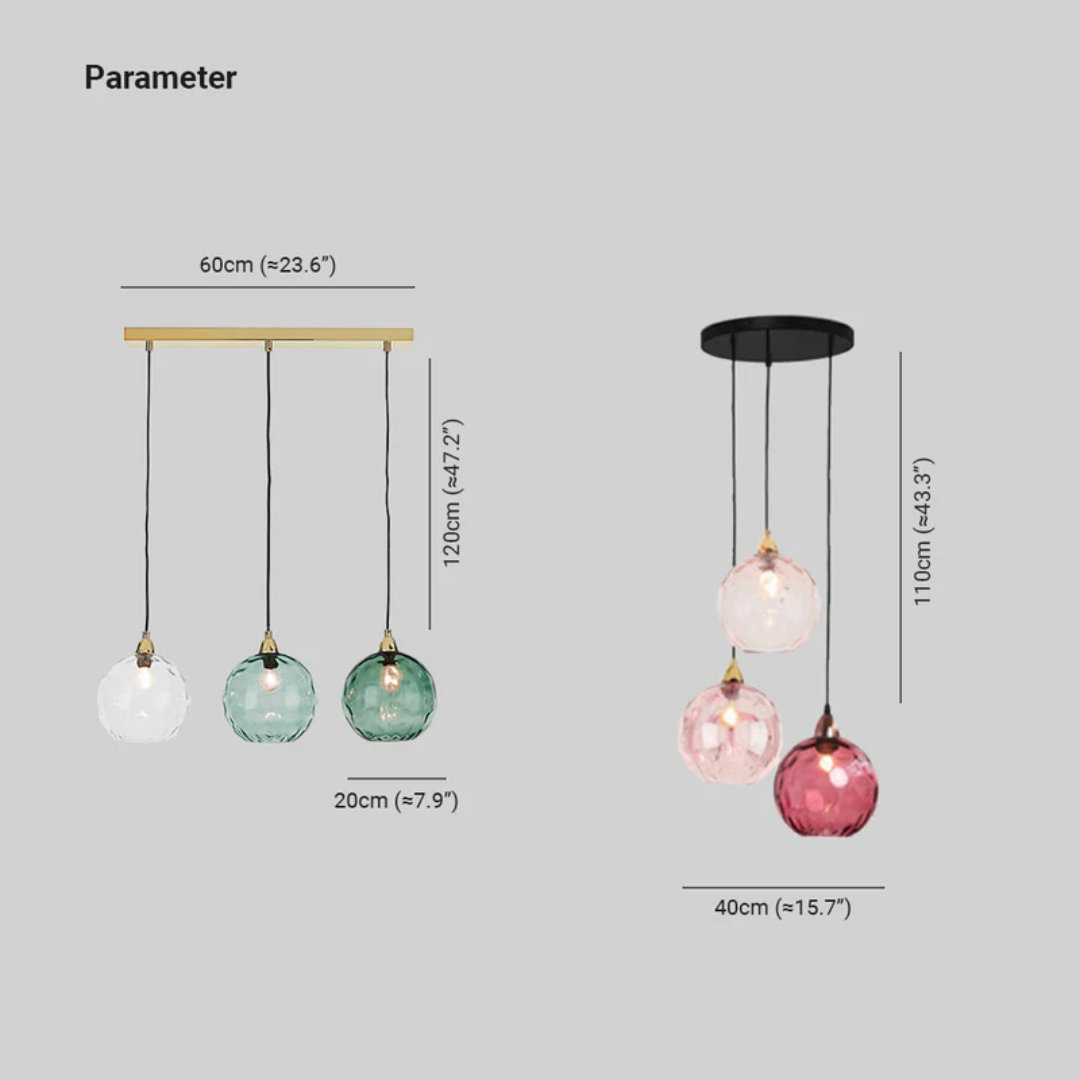 Modern 3 Light Glass Cluster Pendant Light E27 LED Water Ripple Shade