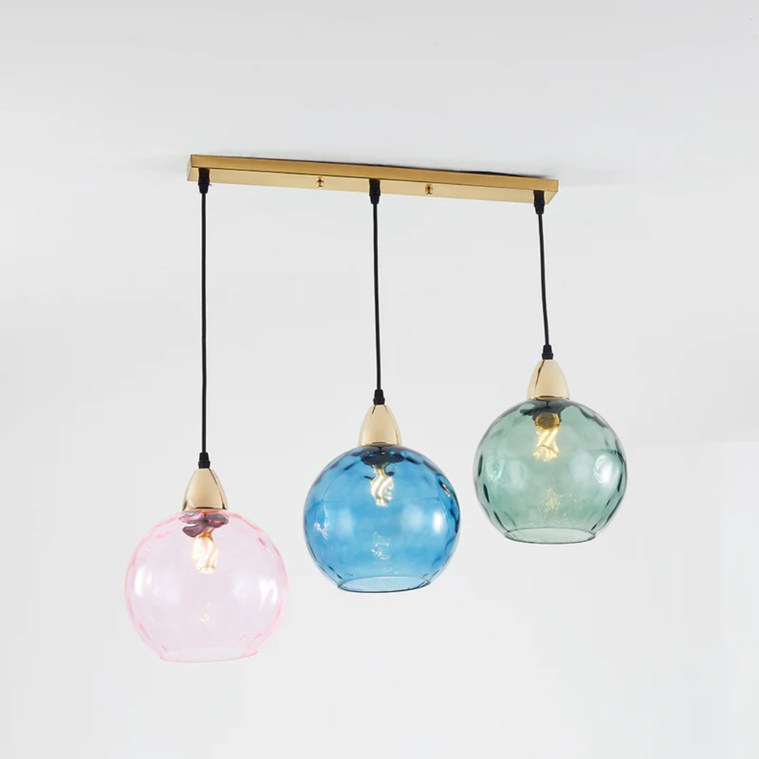 Modern 3 Light Glass Cluster Pendant Light E27 LED Water Ripple Shade