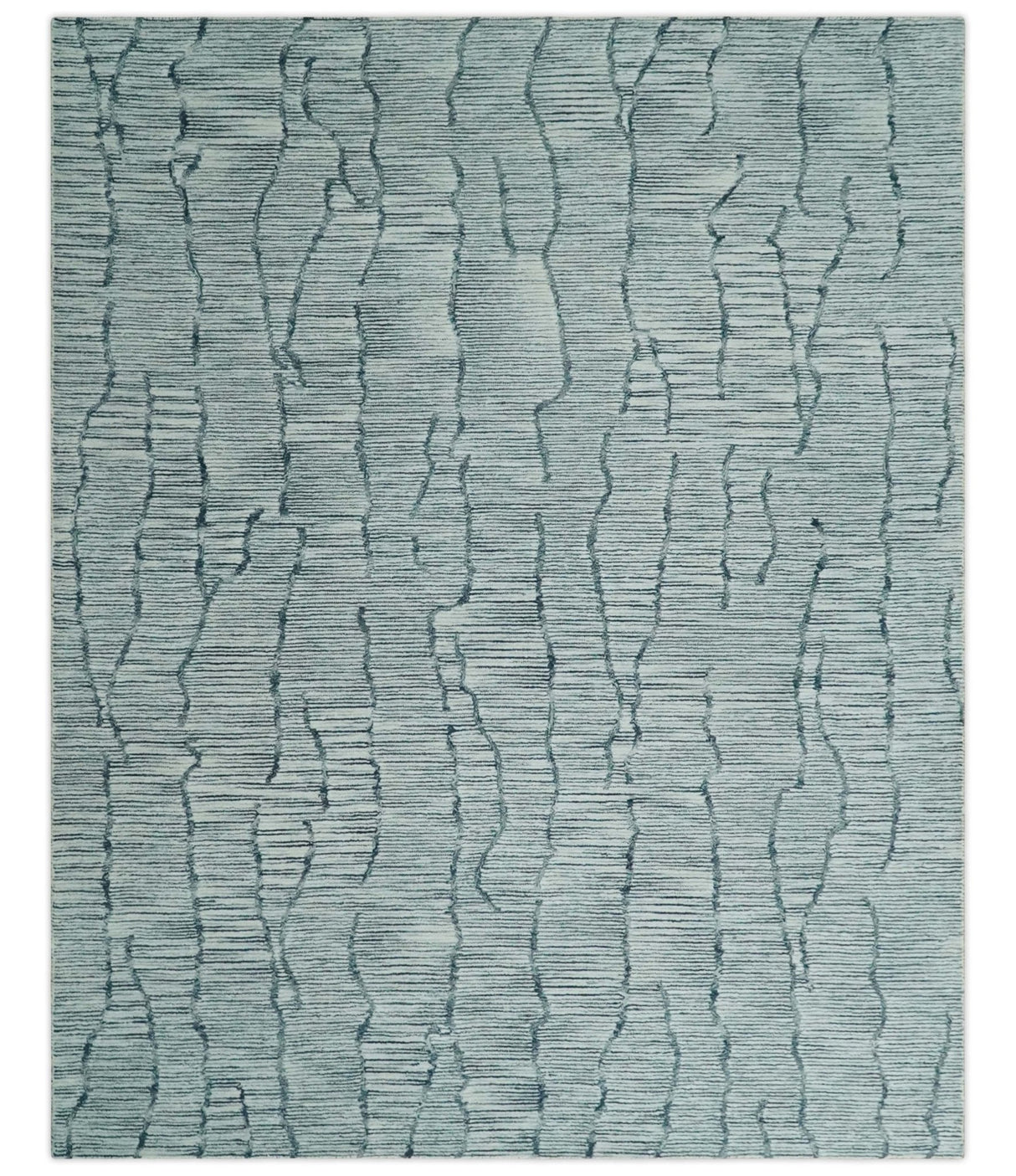 Modern Contemporary Woolen White and Blue Hand Tufted Area Rug