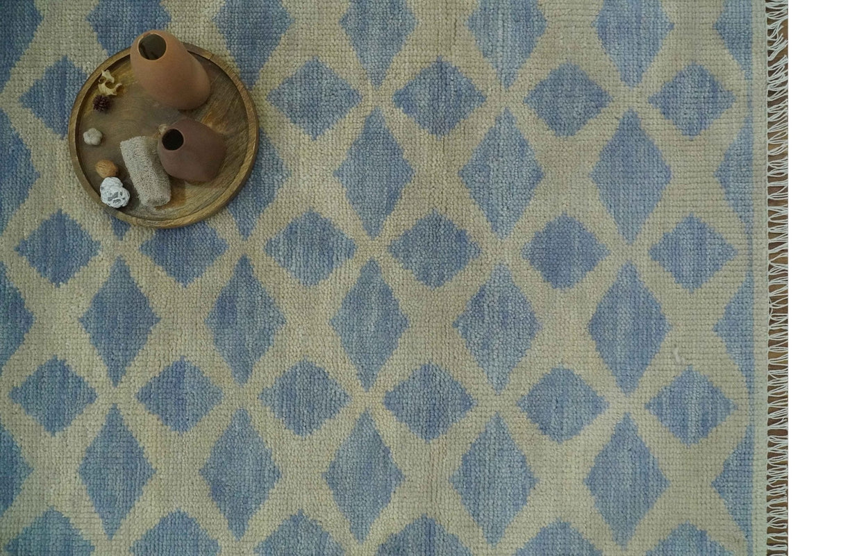 Modern Geometrical Diamond Design Gray and Beige 8x10 Hand knotted wool rug