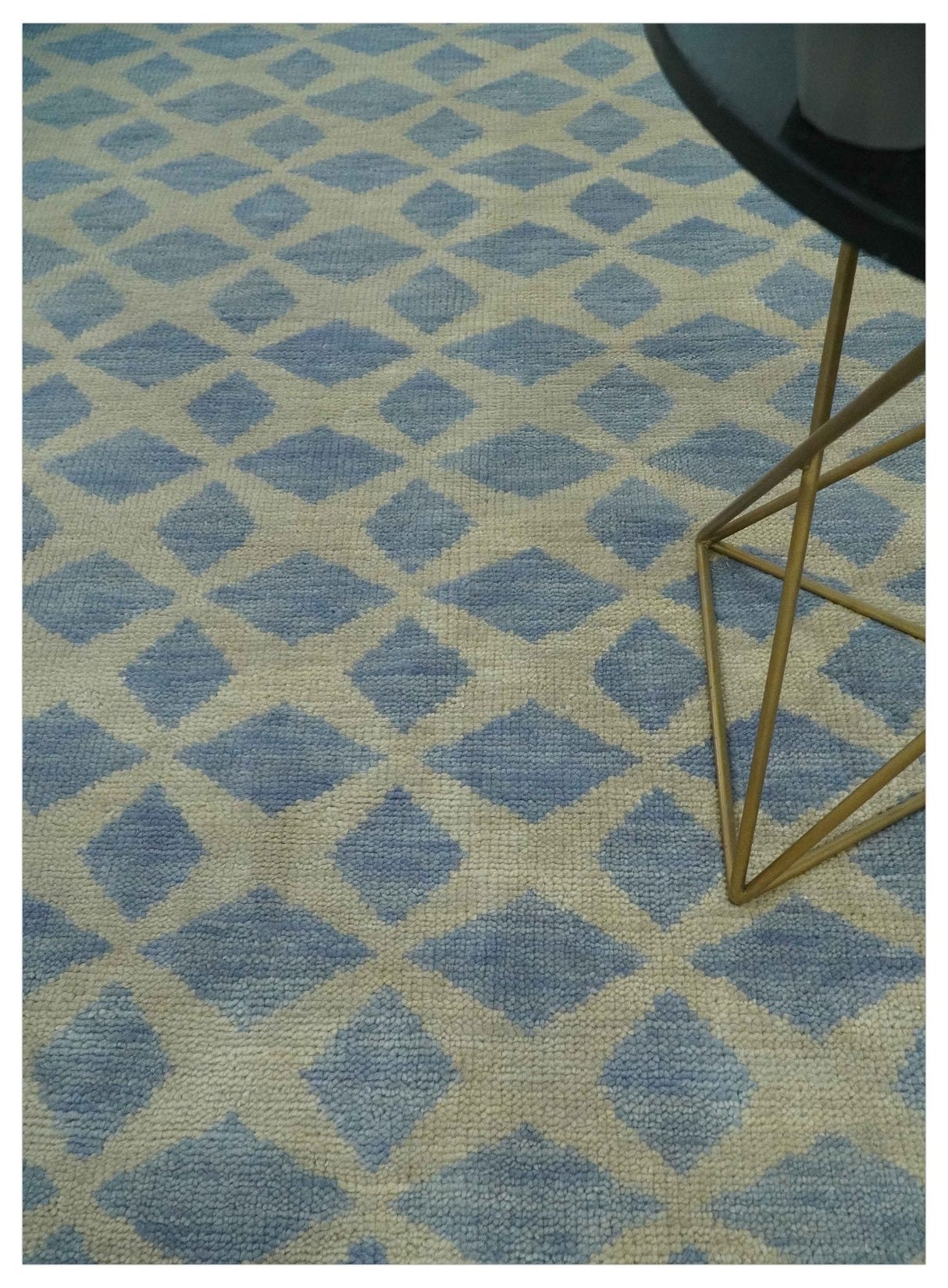 Modern Geometrical Diamond Design Gray and Beige 8x10 Hand knotted wool rug