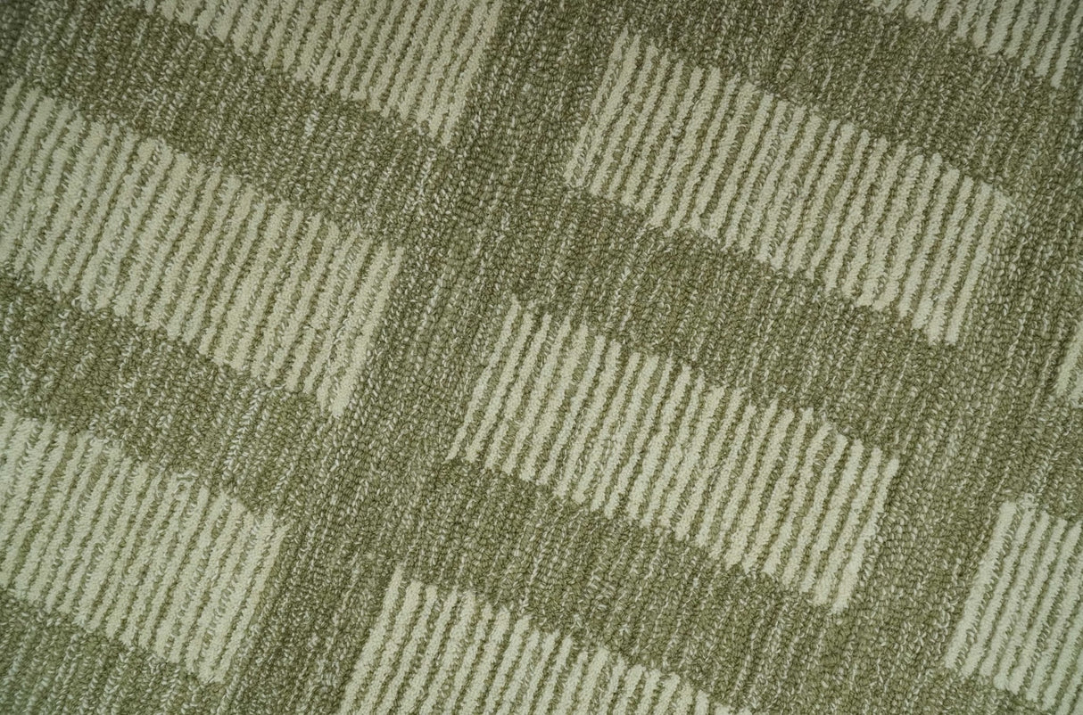 Modern Geometrical Olive and Ivory Textured Hand Tufted Multi size wool Rug