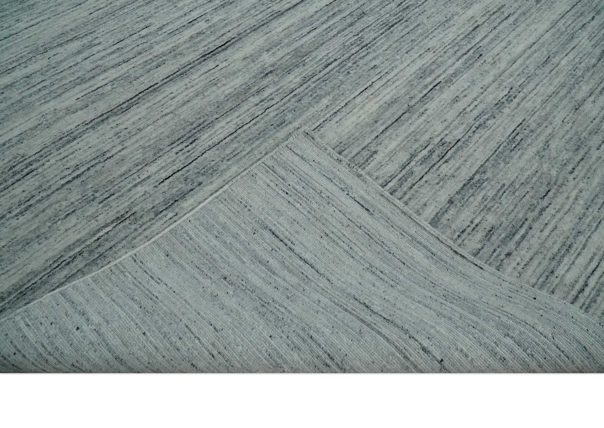 Modern Handloom Ivory, Charcoal, Silver 8x10 Contemporary Wool Area Rug