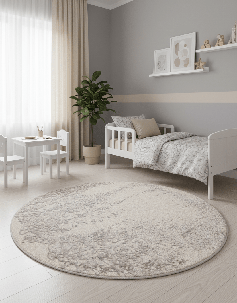 Modern Lace Border Beige Hand Tufted 5x5 Wool Area Rug