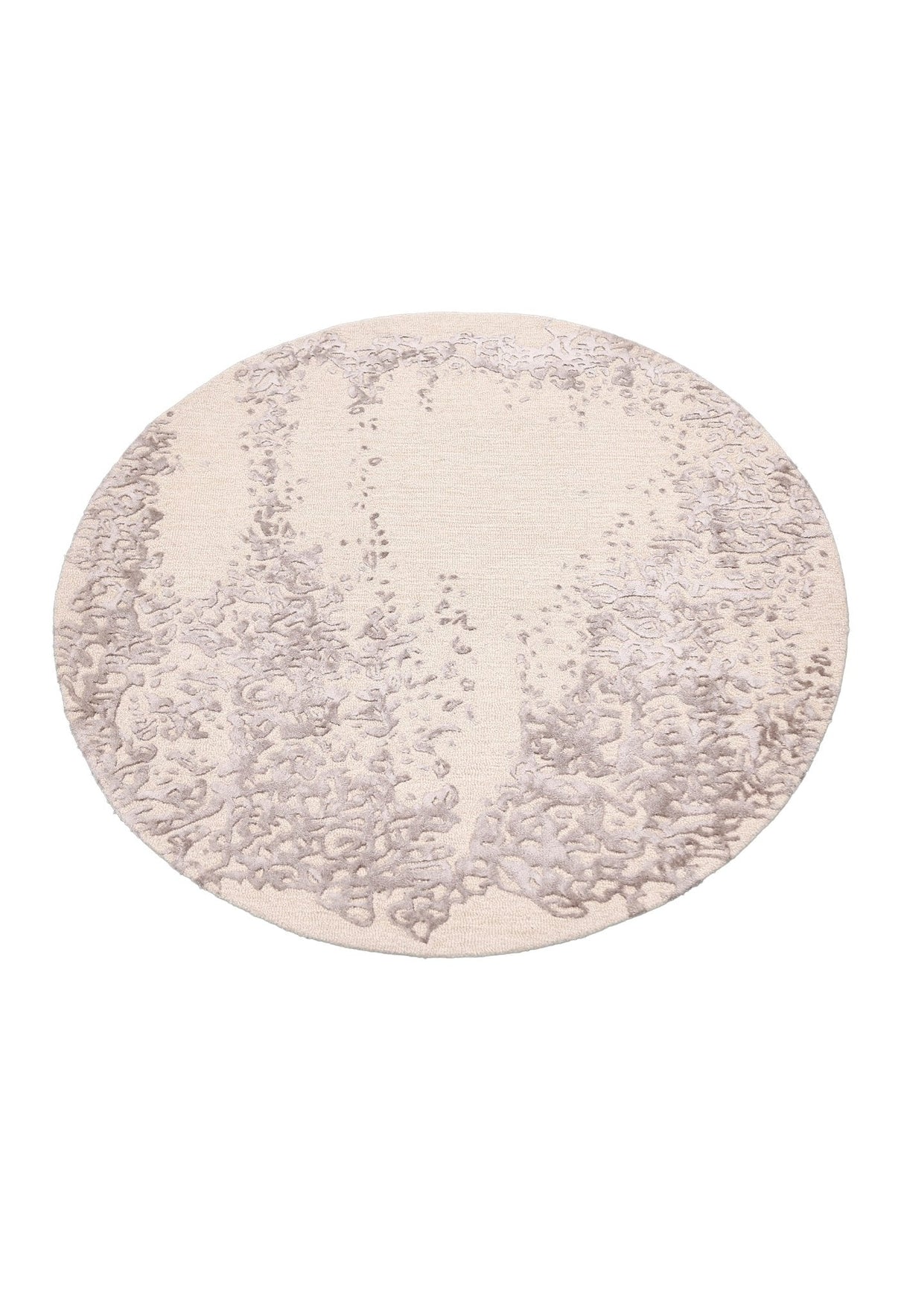 Modern Lace Border Beige Hand Tufted 5x5 Wool Area Rug