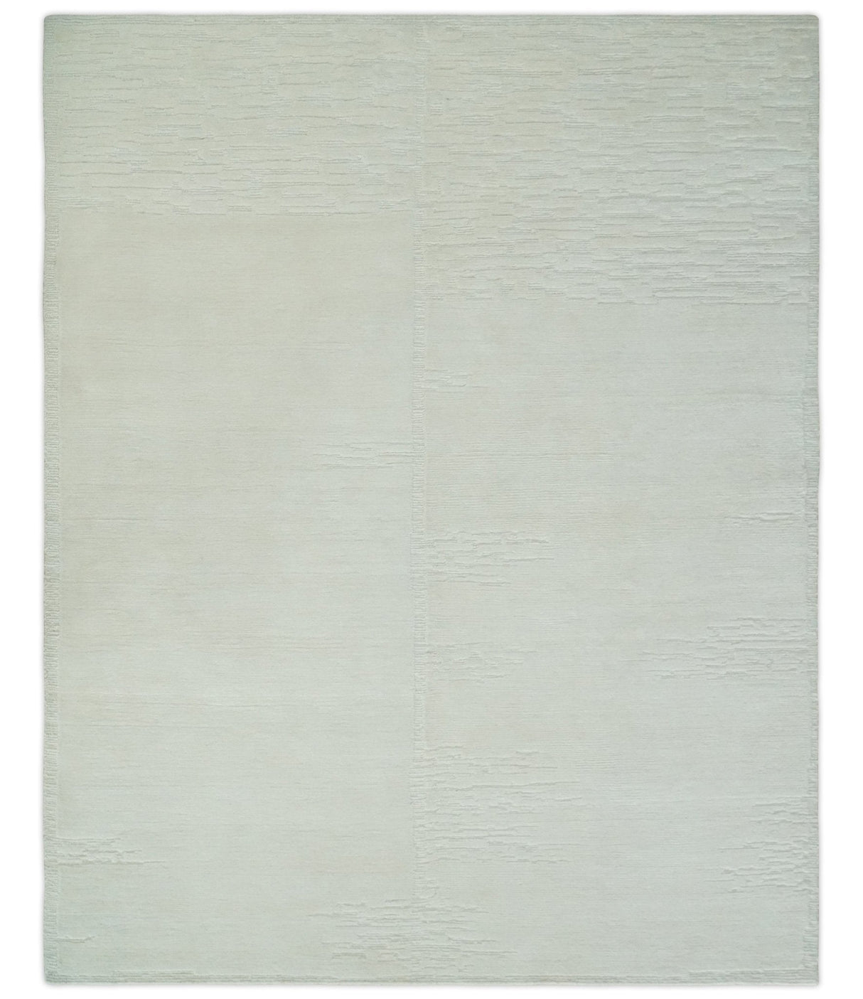 Modern Loop Cut Pile Solid plane Beige Hand Knotted 8x10 Wool Area Rug