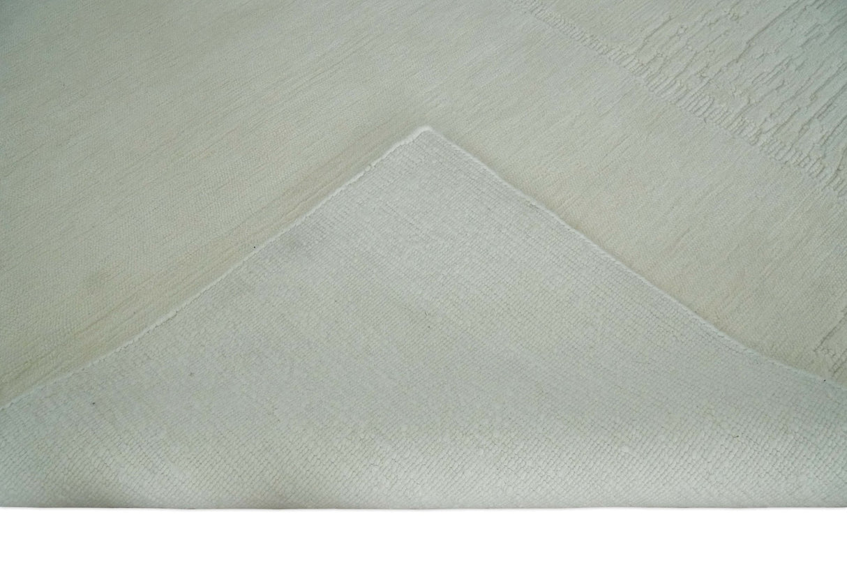 Modern Loop Cut Pile Solid plane Beige Hand Knotted 8x10 Wool Area Rug