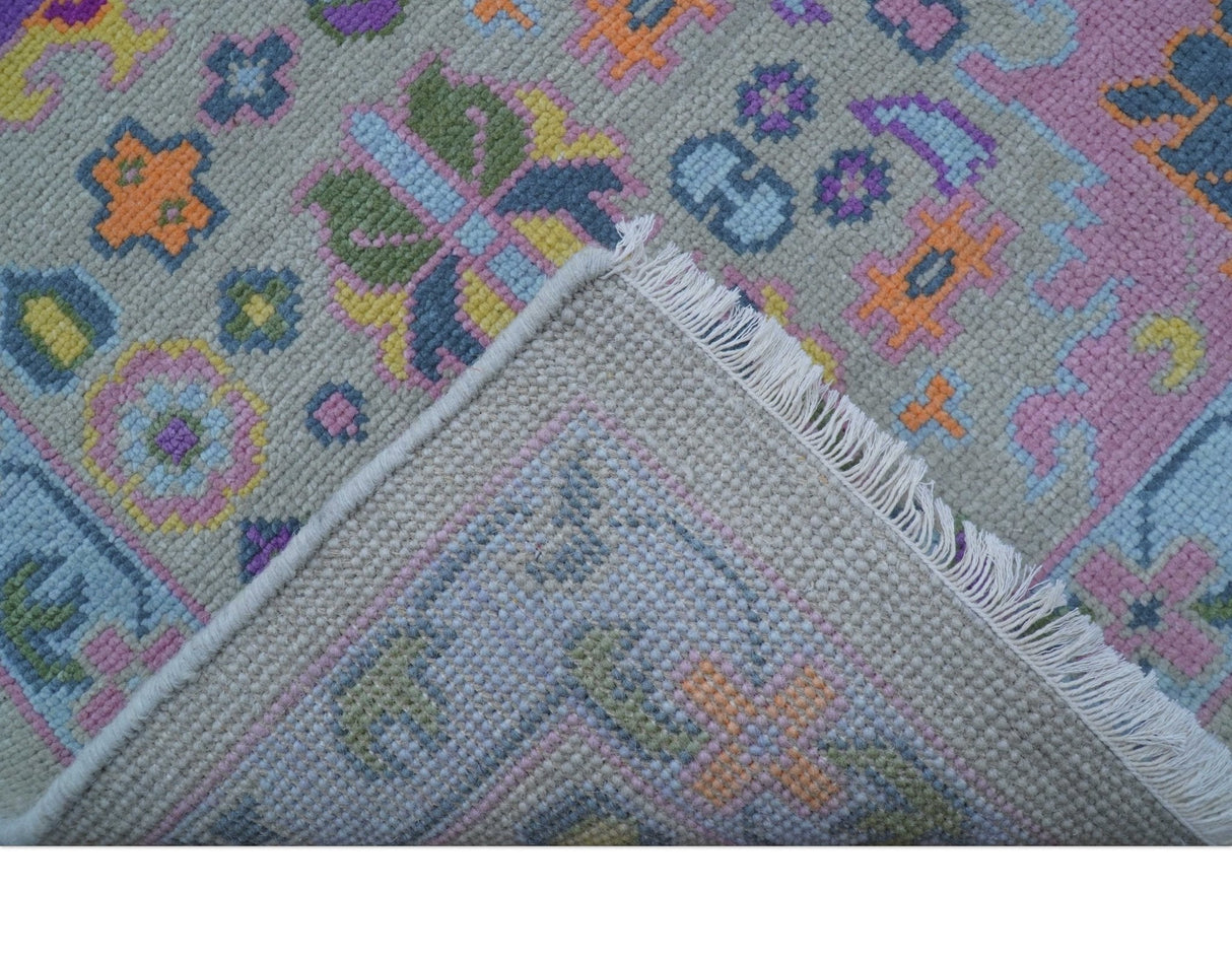 Modern Oushak Made to Order Purple And Ivory Hand Knotted Wool Rug
