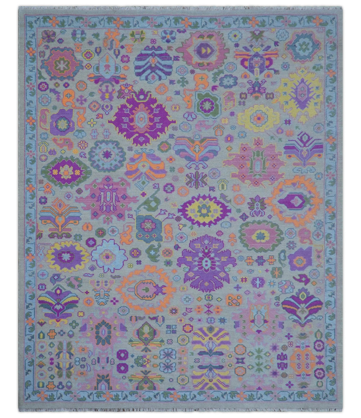 Modern Oushak Made to Order Purple And Ivory Hand Knotted Wool Rug
