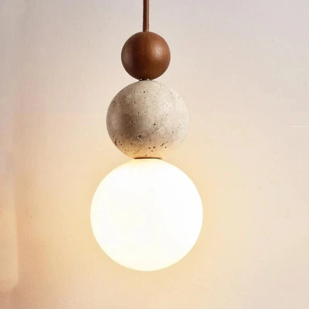 Travertine Wood Pendant Light G9 Modern Natural Ceiling Lamp 23cm