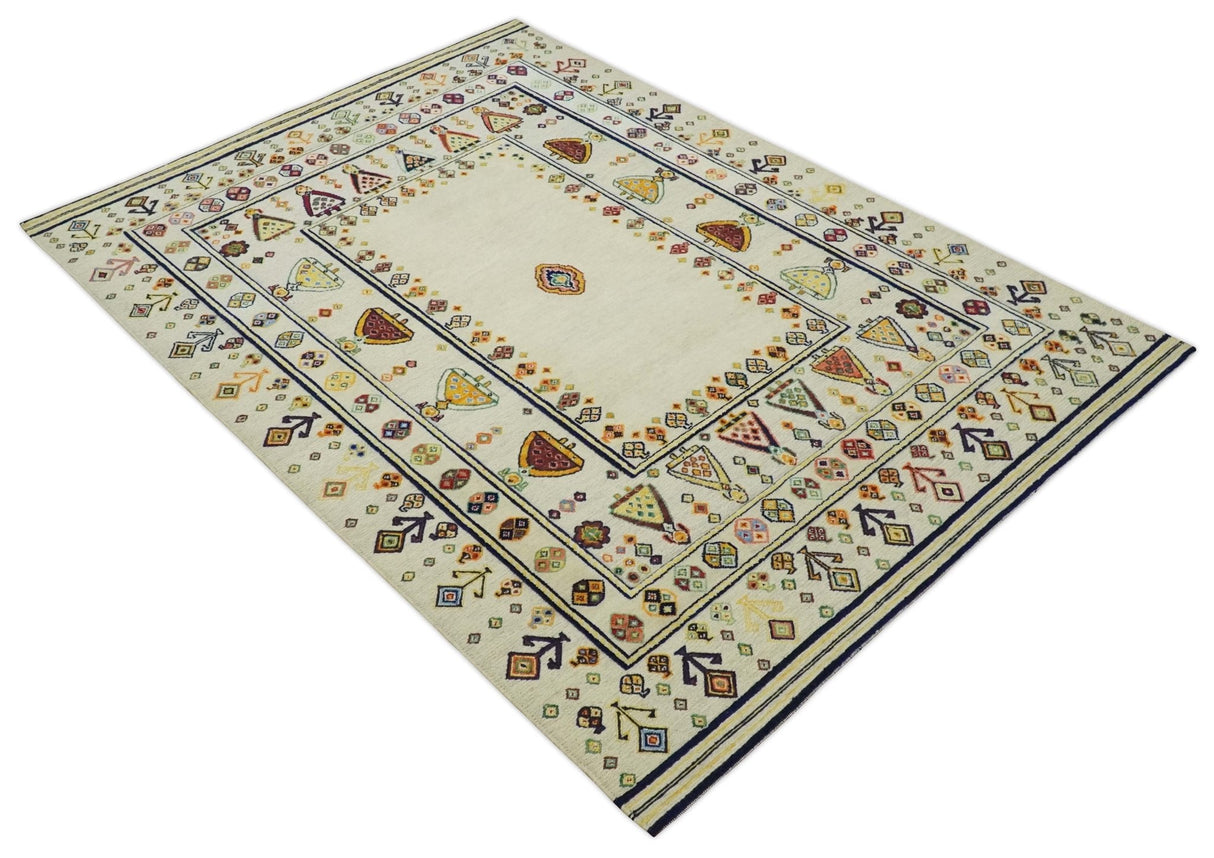 Tribal Art 5x7 Ivory and Beige Wool Hand Woven Southwestern Gabbeh Rug