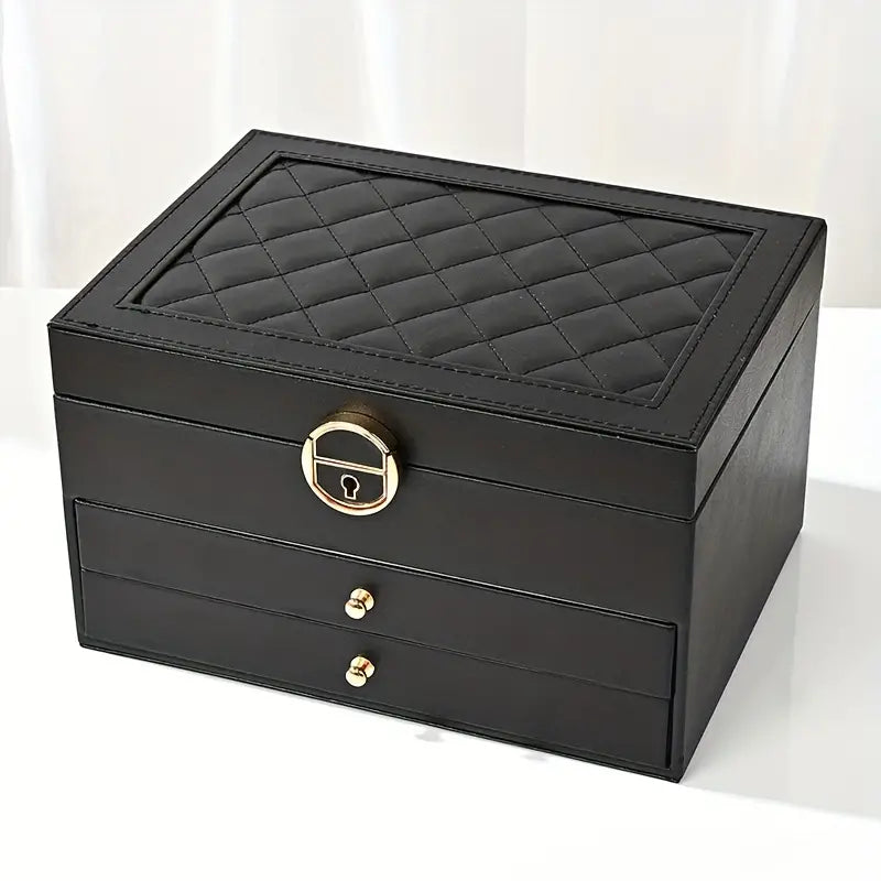 3 Layer Leather Jewelry Box Organizer Case with Compartments 23x17cm