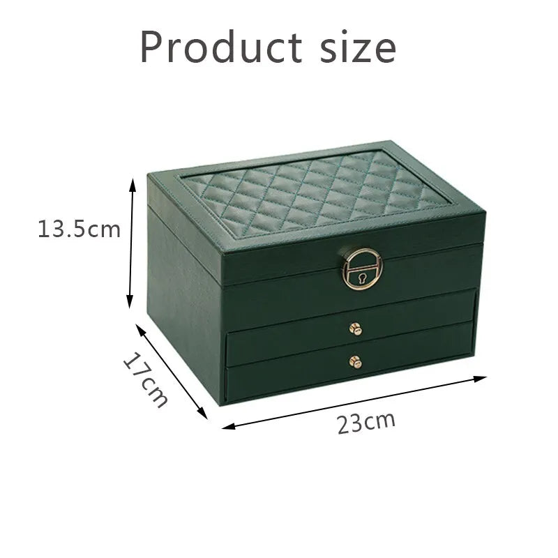 3 Layer Leather Jewelry Box Organizer Case with Compartments 23x17cm