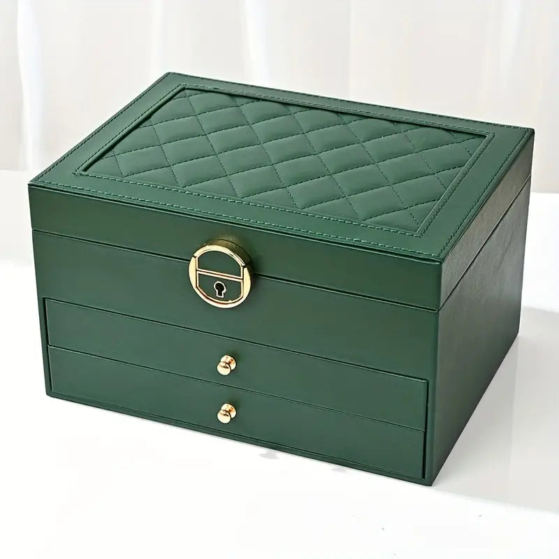 3 Layer Leather Jewelry Box Organizer Case with Compartments 23x17cm