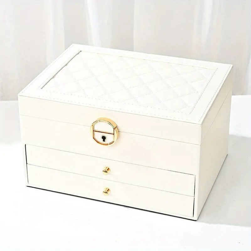 3 Layer Leather Jewelry Box Organizer Case with Compartments 23x17cm