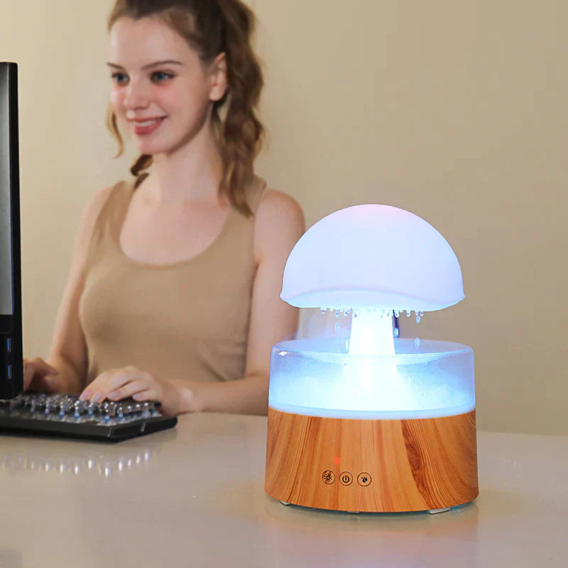 Mushroom Cloud Rain Humidifier with LED Night Light Quiet Diffuser