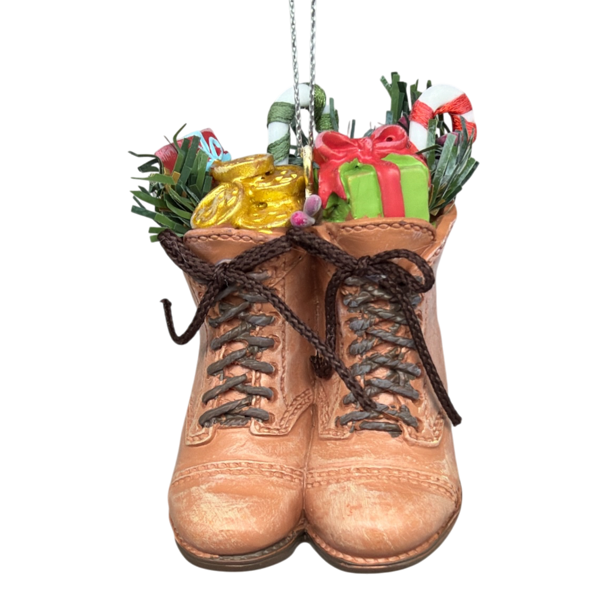 Filled Boots With Joy Ornament - Brown