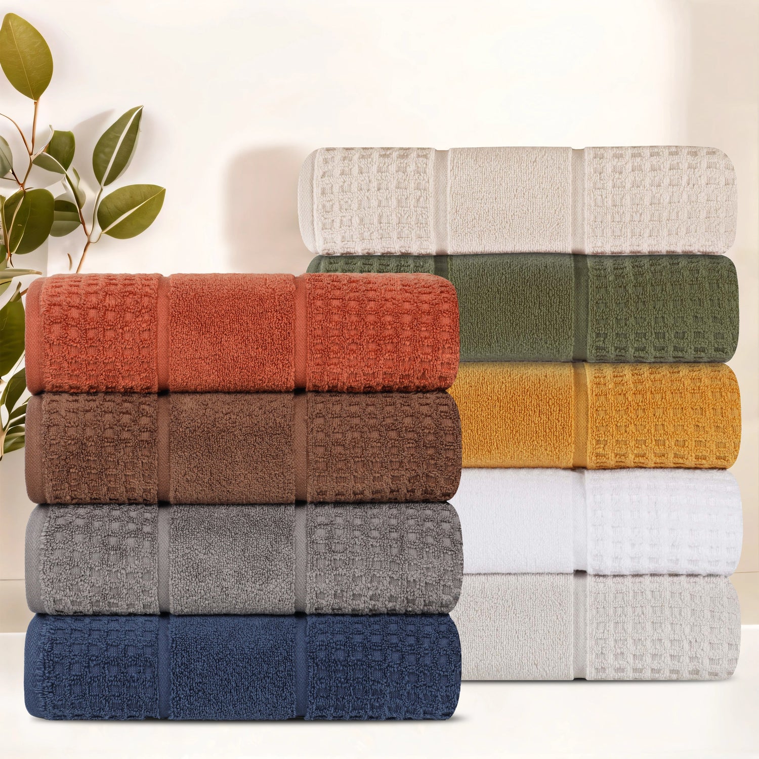 Napa Zero Twist Cotton Solid Waffle Honeycomb Bath Towel Set of 3 - Bath Towel by Superior Brand